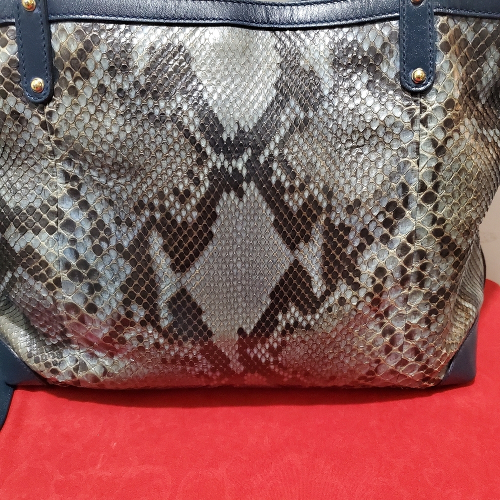 Authentic Gucci Blue Python Craft Tote - image 4